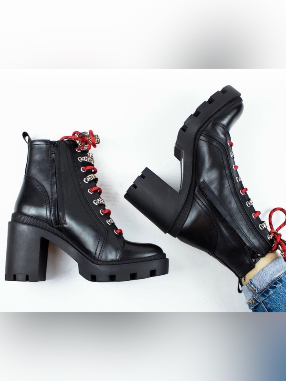 Gianni Bini Ryedderr  Block Heeled Combat
Boots Black Lace Up Size 8M